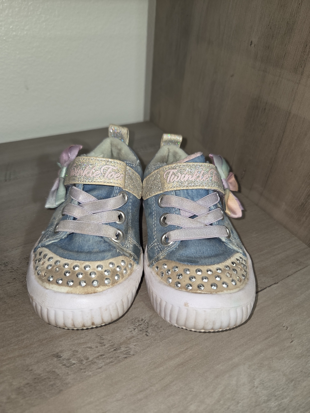 Skechers Blue Denim Kids' Sparkle Sneakers with Pastel Bows